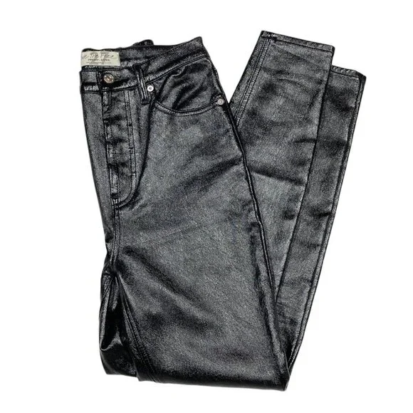 We the Free People Shiny Black Jeans, Size 27, Coated Faux Leather, Skinny - Picture 4 of 14